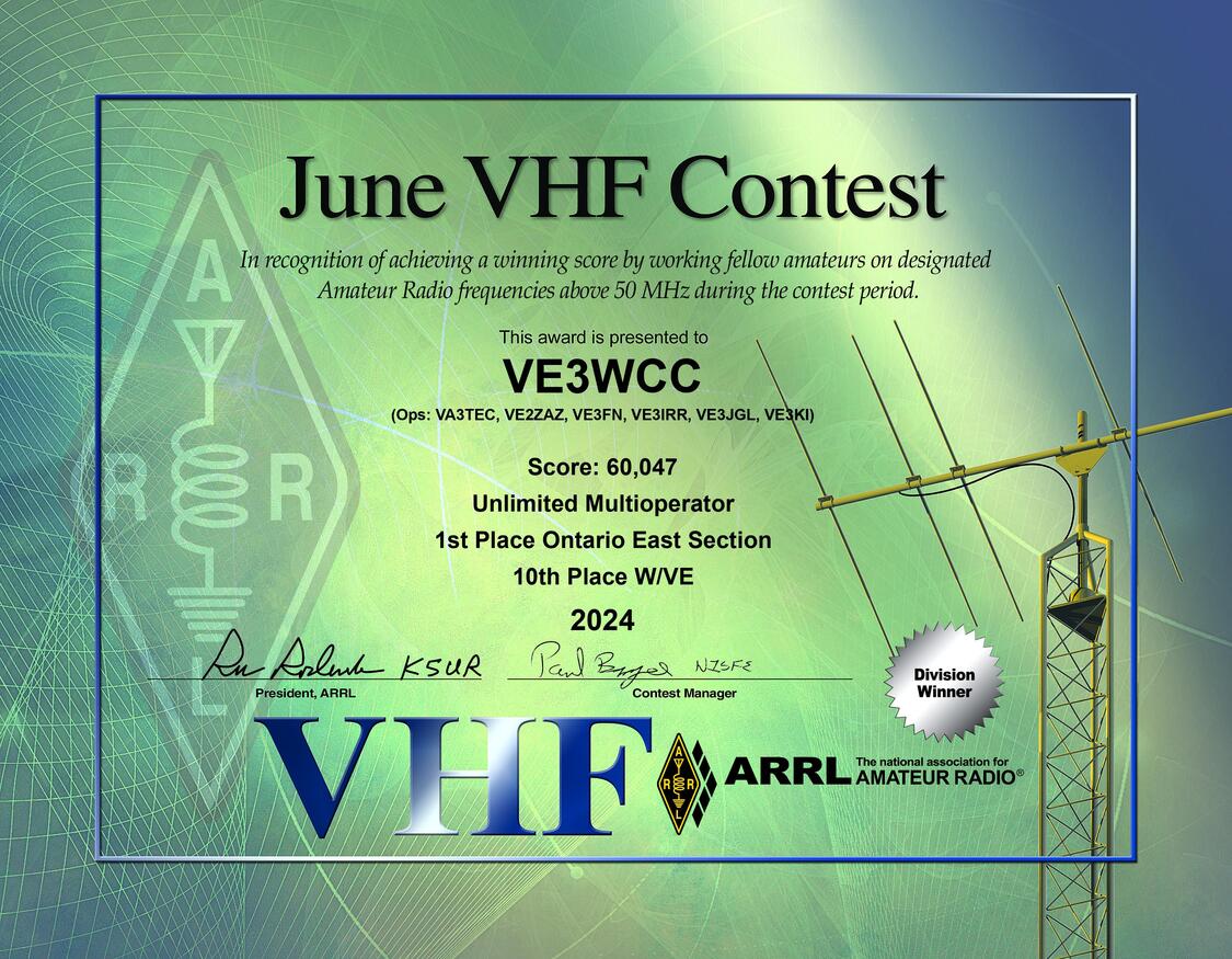 2024 June VHF Contest certificate